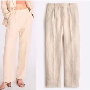 JCrew Women's Pleated linen-cupro blend trouser, BLACK, Size 12